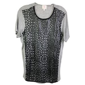 Hot In Hollywood Womens Sz M T-Shirt Heather Gray Faux Black Leather Cutout